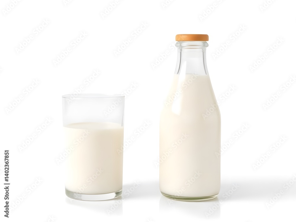 Fresh Milk in Glass and Bottle Isolated on White Background – Healthy Dairy Beverage Product Photo Fresh Milk in Glass and Bottle Isolated on White Background – Healthy Dairy Beverage Product Photo