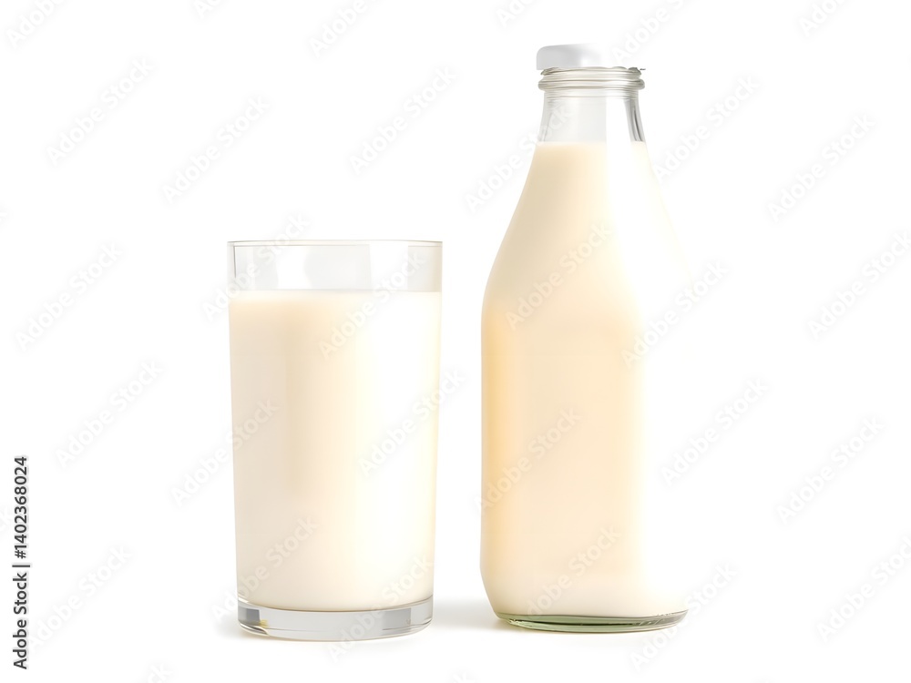Fresh Milk in Glass and Bottle Isolated on White Background – Healthy Dairy Beverage Product Photo Fresh Milk in Glass and Bottle Isolated on White Background – Healthy Dairy Beverage Product Photo