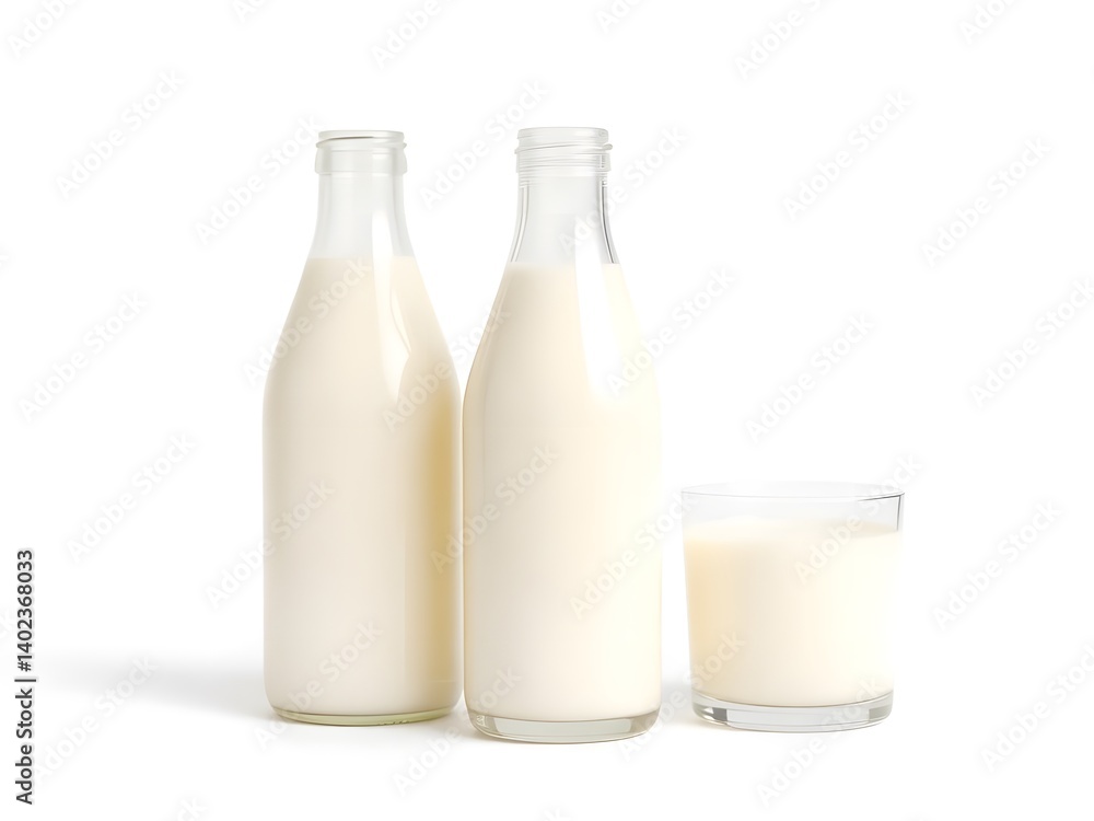 Fresh Milk in Glass and Bottle Isolated on White Background – Healthy Dairy Beverage Product Photo Fresh Milk in Glass and Bottle Isolated on White Background – Healthy Dairy Beverage Product Photo
