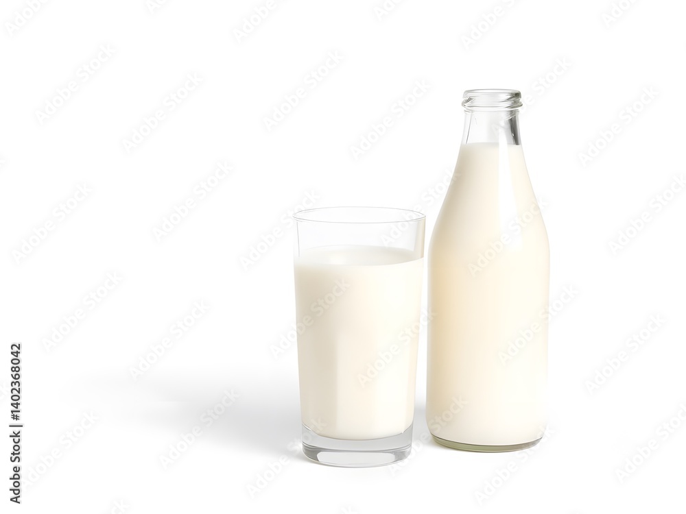 Fresh Milk in Glass and Bottle Isolated on White Background – Healthy Dairy Beverage Product Photo Fresh Milk in Glass and Bottle Isolated on White Background – Healthy Dairy Beverage Product Photo