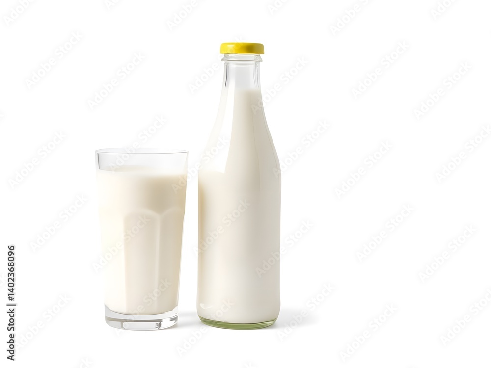 Fresh Milk in Glass and Bottle Isolated on White Background – Healthy Dairy Beverage Product Photo Fresh Milk in Glass and Bottle Isolated on White Background – Healthy Dairy Beverage Product Photo