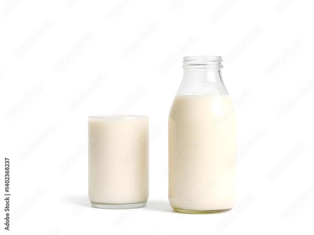 Fresh Milk in Glass and Bottle Isolated on White Background – Healthy Dairy Beverage Product Photo Fresh Milk in Glass and Bottle Isolated on White Background – Healthy Dairy Beverage Product Photo