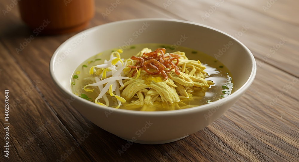 Chicken Soto Soup Served in Bowl with Sprouts and Fried Onions Chicken Soto Soup Served in Bowl with Sprouts and Fried Onions