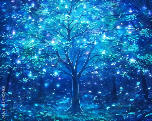 Obraz na płótnie Luminescent Forest Tree w salonie
