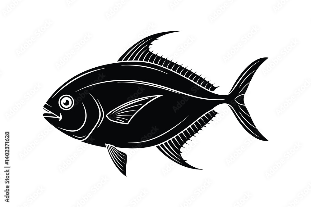 Fototapeta premium African Pompano fish vector illustration, Fish silhouette, black fish vector