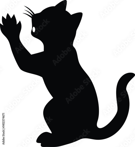 Black Silhouette Kittens Scratching with Exaggerated Claws and Cute Expressions