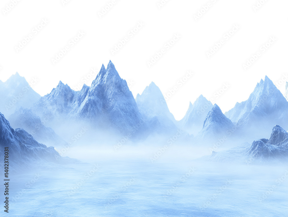 Obraz premium Misty Blue Mountains: A Tranquil Winter Landscape, PNG