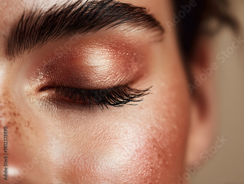 Obraz na płótnie Beauty shot of a model's closed eye with bronze eyeshadow and mascara. w salonie
