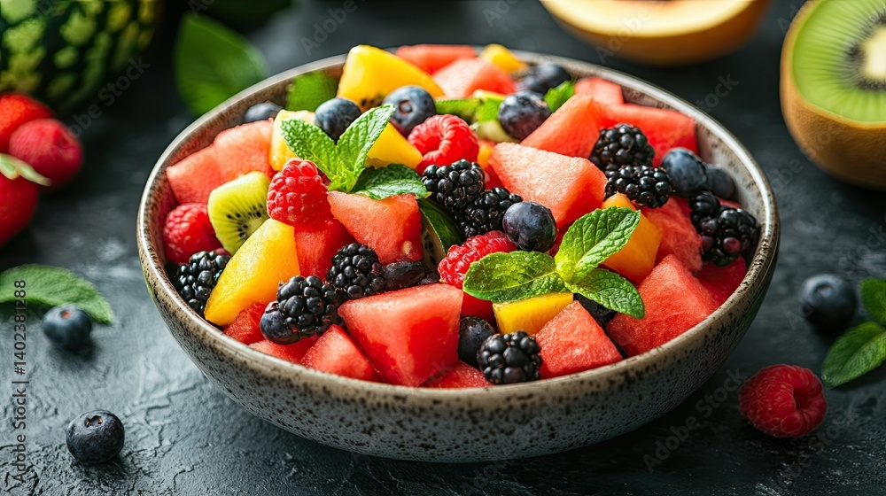 Fresh and colorful fruit salad with watermelon and berries. Fresh and colorful fruit salad with watermelon and berries.