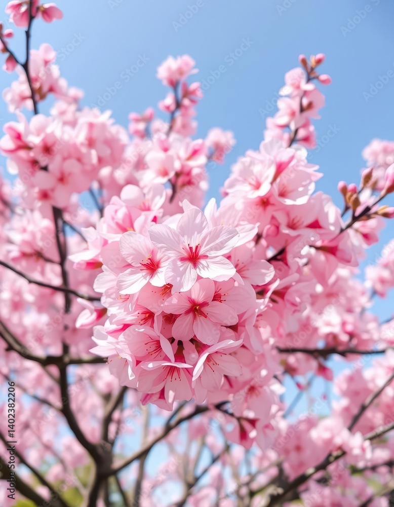 Full bloom sakura tree, pink and white petals against a clear sky, element, wallpaper, white Full bloom sakura tree, pink and white petals against a clear sky, element, wallpaper, white