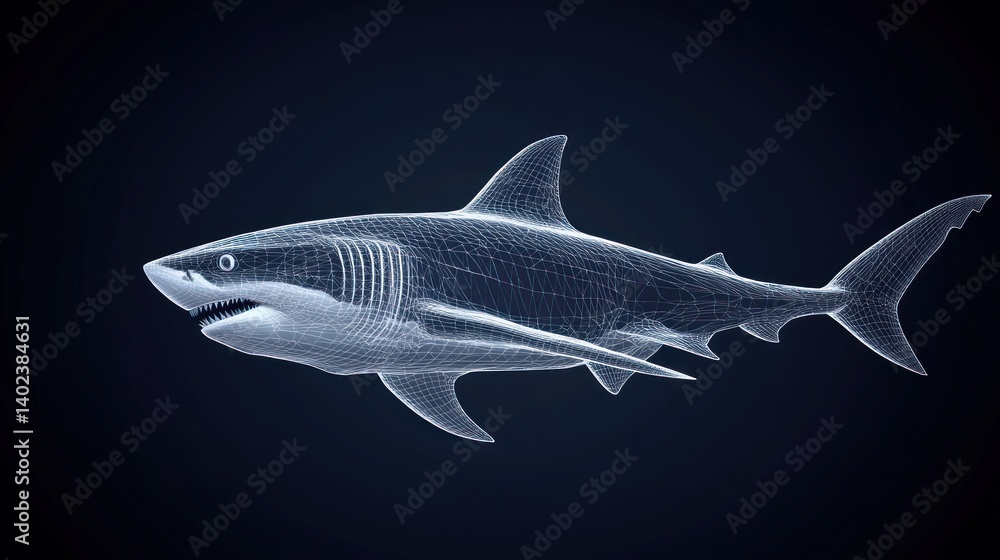 Naklejka premium 3D Wireframe Great White Shark