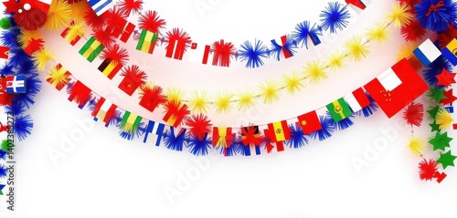 Obraz na płótnie White background, vibrant garlands in national colors of various European countries , finland, italy, design element w salonie