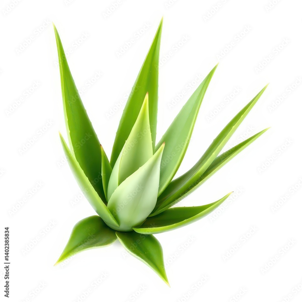 A single aloe vera plant, isolated on white, showcasing its succulent leaves , isolated, plant care, cosmetics