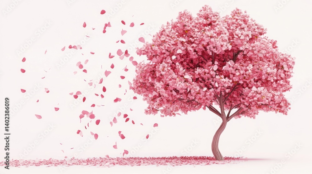 Obraz premium Pink Blossom Tree with Falling Petals