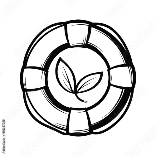 Eco friendly lifebuoy sea safety gear icon silhouette vector with white background