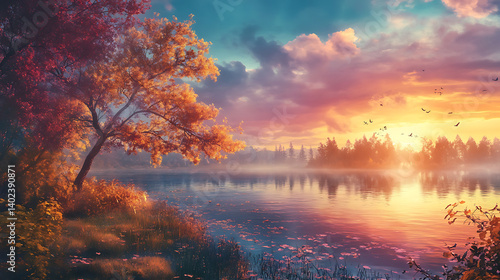 sunset over the lake