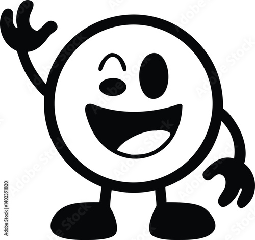 Happy circular character with a wink