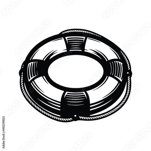 Floating lifebuoy rescue tool icon silhouette vector with white background