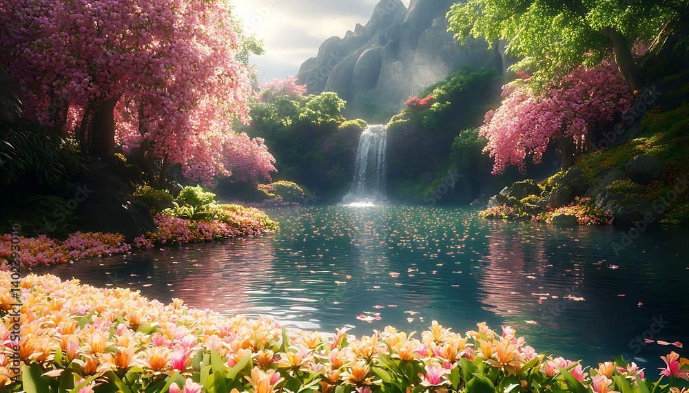 Lush Valley Waterfall Scene