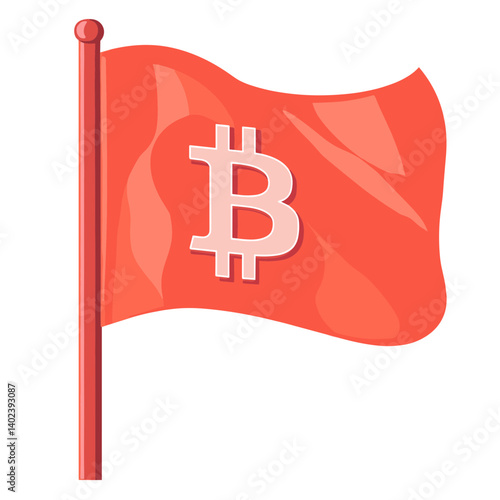 Red Flag with Bitcoin Symbol Illustration