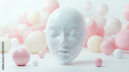 White Mask in Pastel Sphere Background