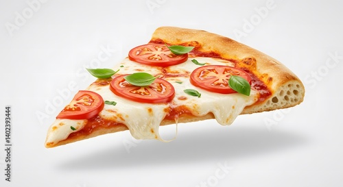 slices of margherita pizza isolated on white background.