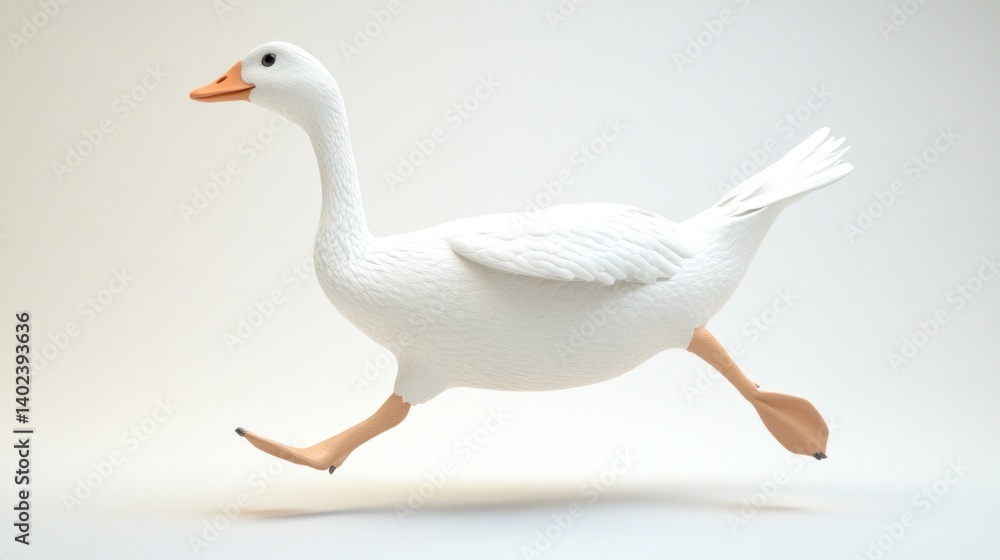 Obraz premium White Goose Running on White Background