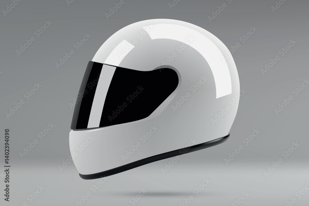 Glossy white motorcycle helmet with black tinted visor