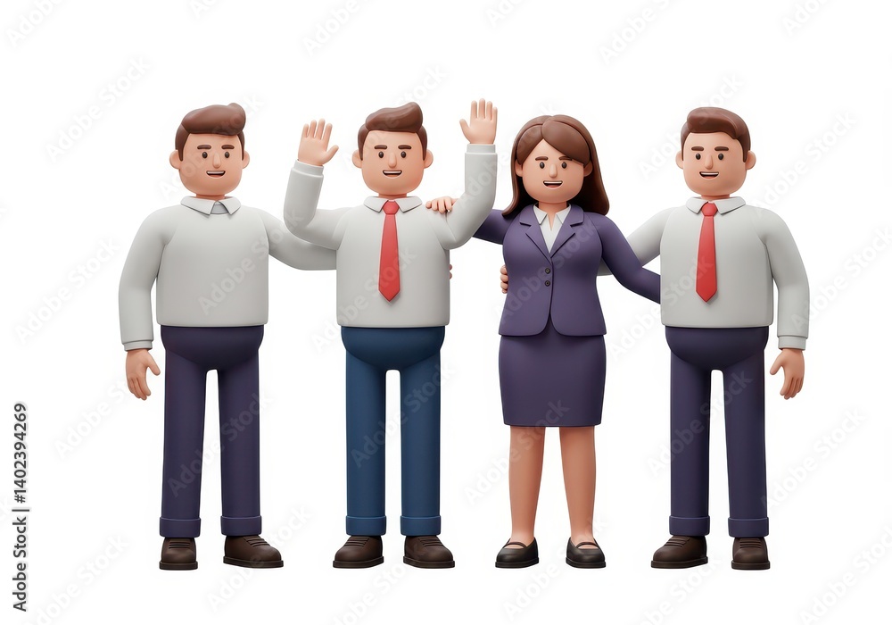 3D illustration of diverse business professionals standing confidently together on white background 3D illustration of diverse business professionals standing confidently together on white background