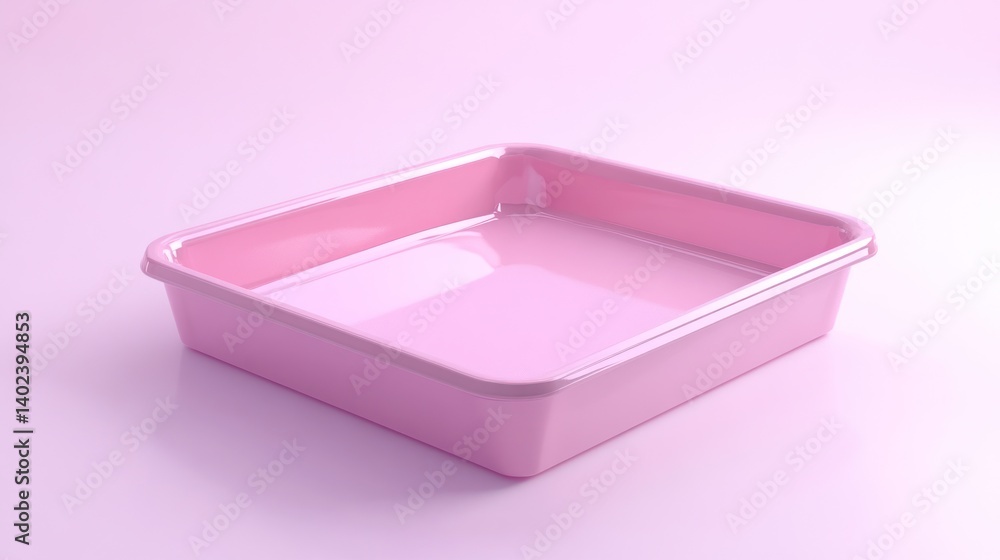Empty square pink plastic container on pastel background Empty square pink plastic container on pastel background