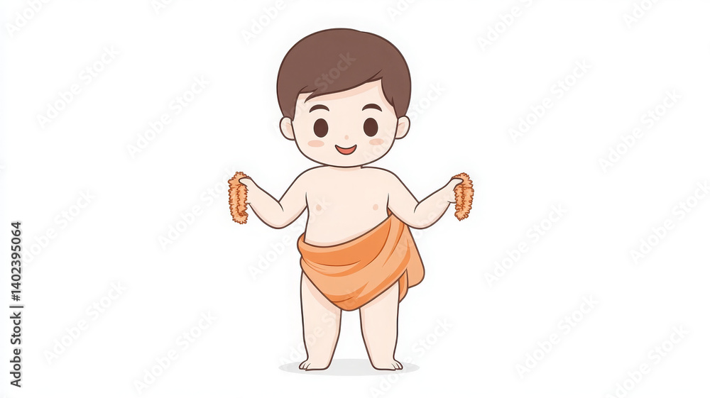 Cute cartoon illustration of Thai boy holding snacks, showcasing joy and playfulness Cute cartoon illustration of Thai boy holding snacks, showcasing joy and playfulness