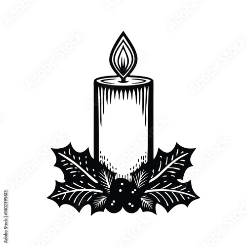 Holiday candle seasonal cheer icon silhouette vector with white background