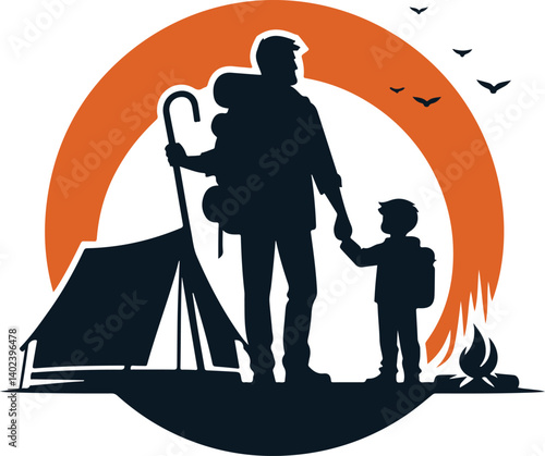 father and son camping in the mountains