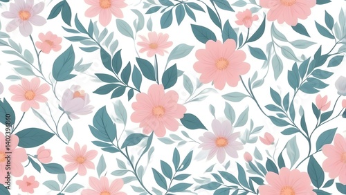 Wallpaper Mural Soft Pastel Floral Pattern Seamless and Symmetrical
 Torontodigital.ca