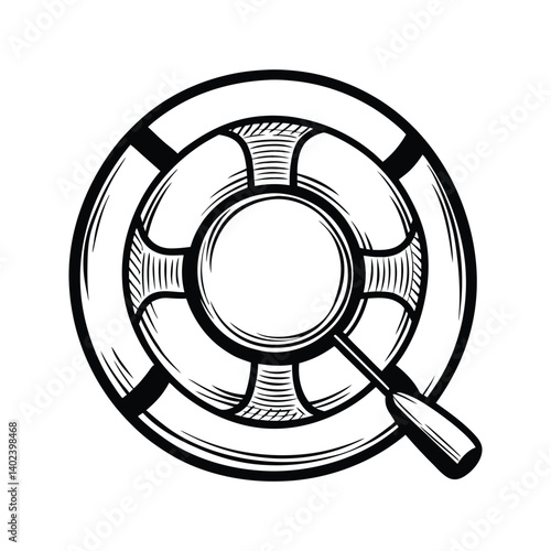 Lifebuoy with a paddle flotation device icon silhouette vector with white background