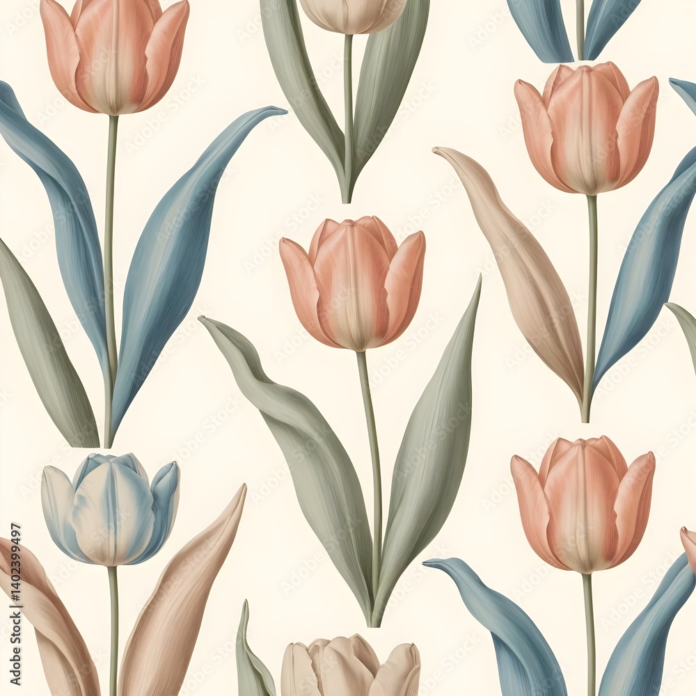 Obraz premium Seamless Pastel Tulip Pattern