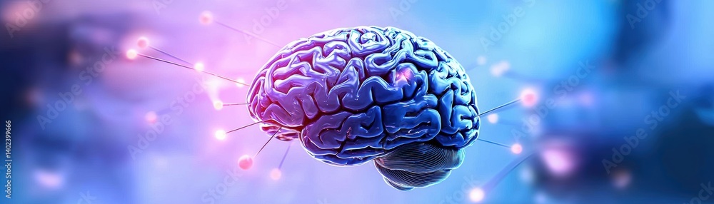 Obraz premium Surreal neural growth in a futuristic abstract brain environment,A vibrant, digital illustration of a brain with glowing connections, symbolizing intelligence, creativity, and neurological activity