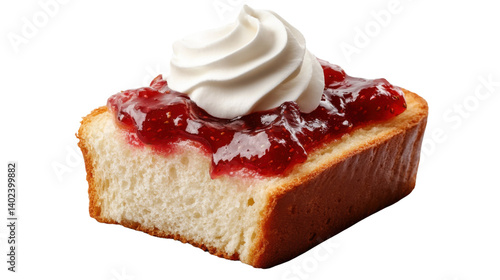 Creamy Strawberry Jam Toast: A delightful bite of fluffy white bread, generously topped with sweet strawberry jam and a dollop of creamy whipped cream.