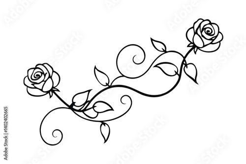 a swirling vine with blooming roses  