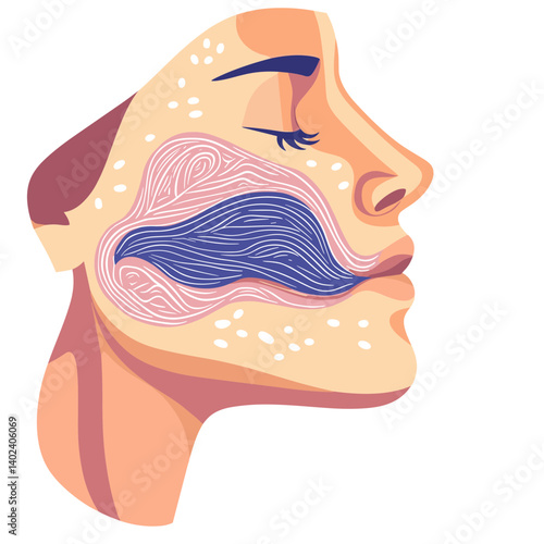 Detailed Illustration of Female Facial Anatomy and Skin Texture