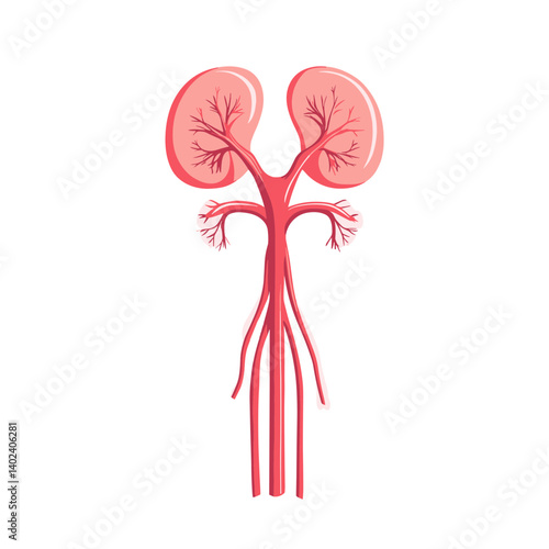 Detailed Illustration of Human Kidney Anatomy with Vascular System
