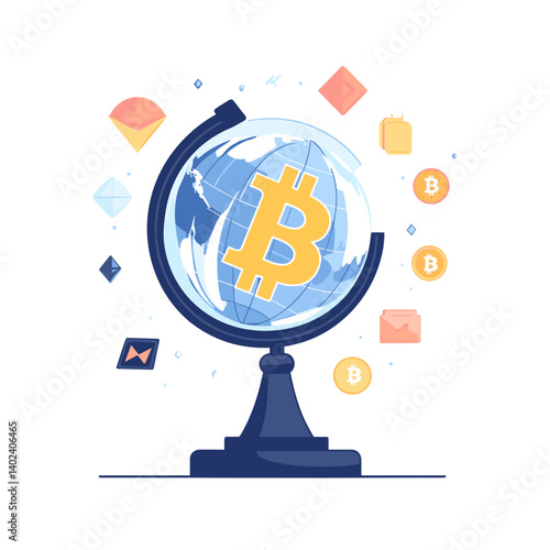 Global Bitcoin Cryptocurrency Network on a Rotating Globe