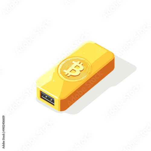 Gold Bitcoin Usb Drive Isometric Illustration