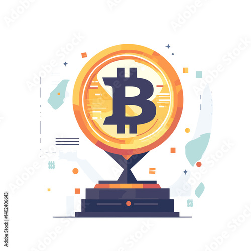 Golden Bitcoin Award Trophy on Dark Base