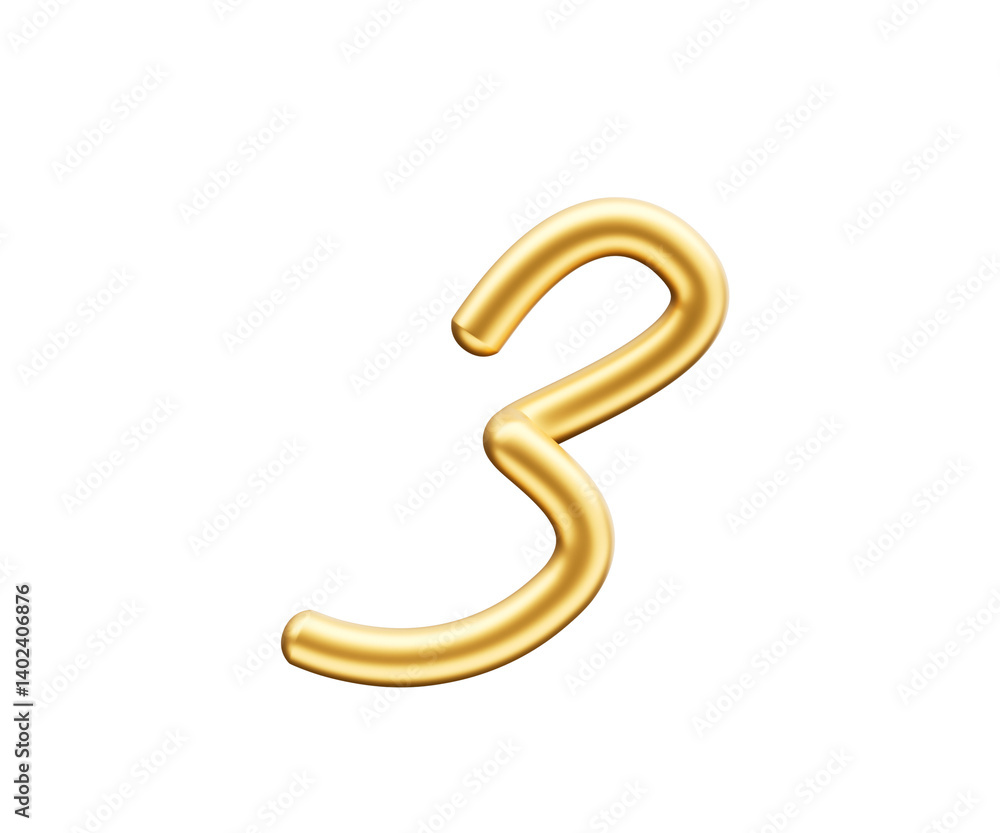 3d Golden Shiny Digit 3 Number Three Rounded Inflatable Font White Background 3d Illustration 3d Golden Shiny Digit 3 Number Three Rounded Inflatable Font White Background 3d Illustration