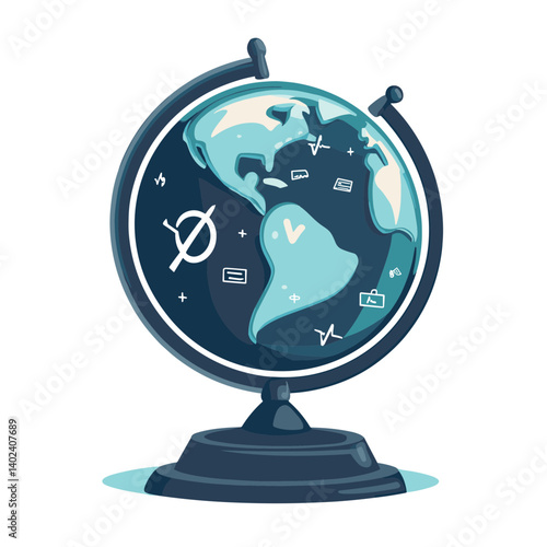 Pixel Art Globe: Teal and Dark Blue World Map Illustration