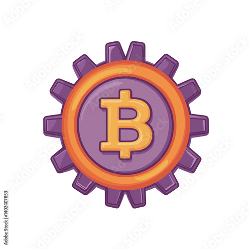 Purple and Orange Bitcoin Gear Icon