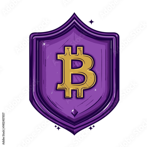Purple Shield with Gold Bitcoin Symbol