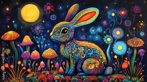 Obraz na płótnie Magical Bunny Night Garden w salonie