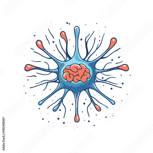 Stylized Neuron Cell Illustration with Brain Inside